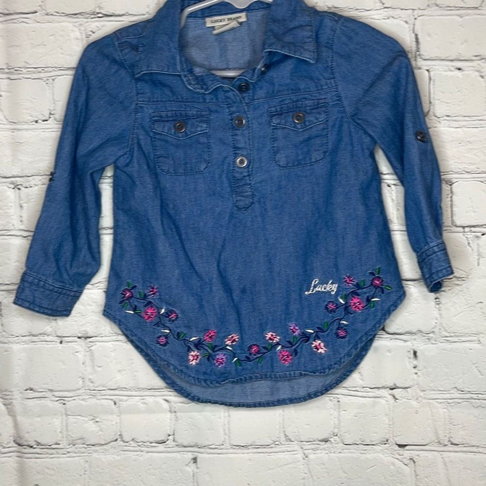 Lucky Brand Baby Girls Denim Jean Dress size‎ 18 Months Embroidered